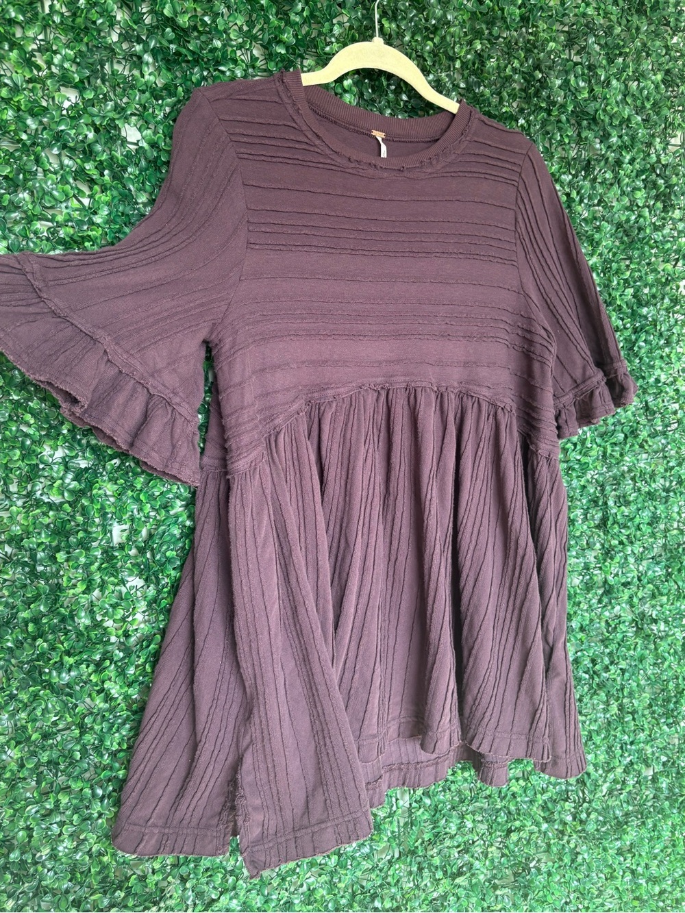 Free People Take a spin Black Honey Maroon Babydoll Tunic Top - Picture 4 of 7